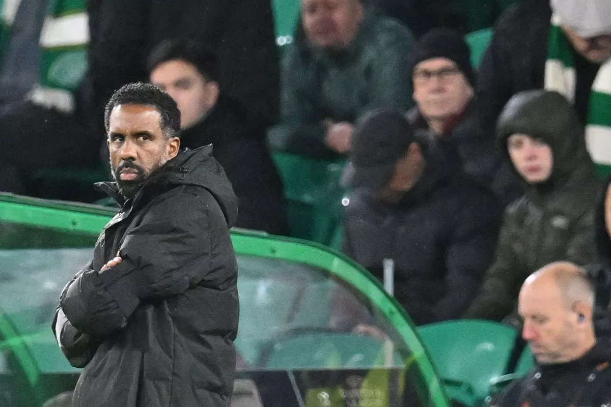 Celtic's French head coach Wilfried Nancy looks on from the touchline during the UEFA Europa League league stage football match between Celtic and Roma at Celtic Park in Glasgow on December 11, 2025.