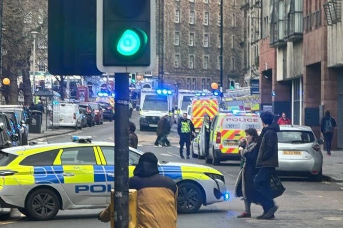 Multiple emergency services including police, ambulance and fire crews at Grassmarket in Edinburgh
