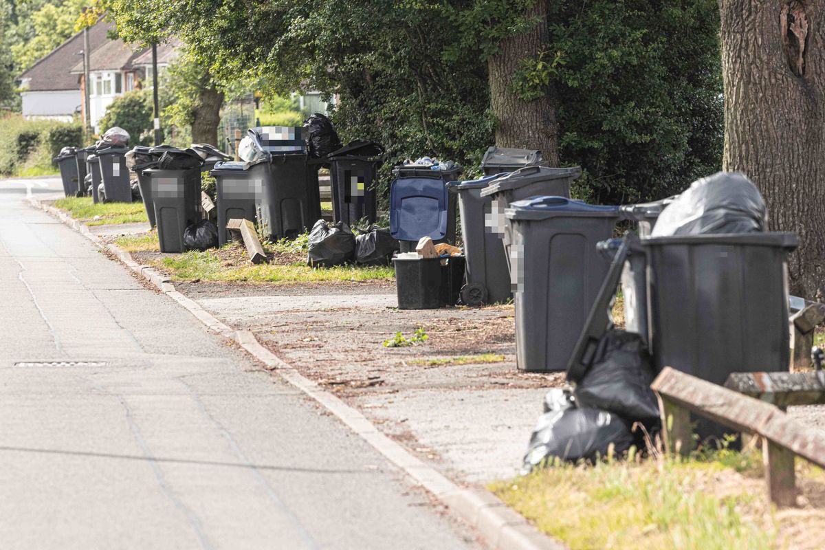 Uncollected bins on Yardley Wood Road, Birmingham earlier this year