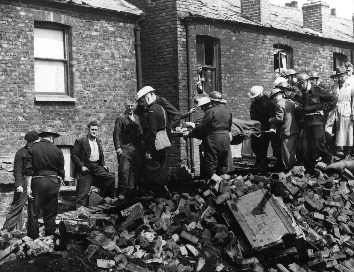 Manchester Blitz Bomb damage on a residential street