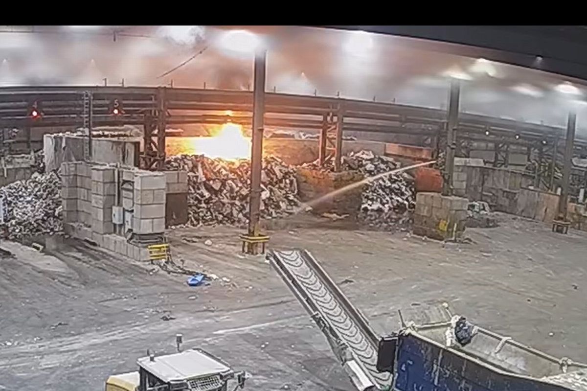 A blaze caused by a battery at MRWA/SUEZ Rail Transfer Loading Station in Kirkby