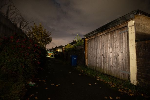 The alleyway behind Rugby Road, Leigh, where Lisa Hession was murdered on December 8th 1984. Image by Joel Goodman
