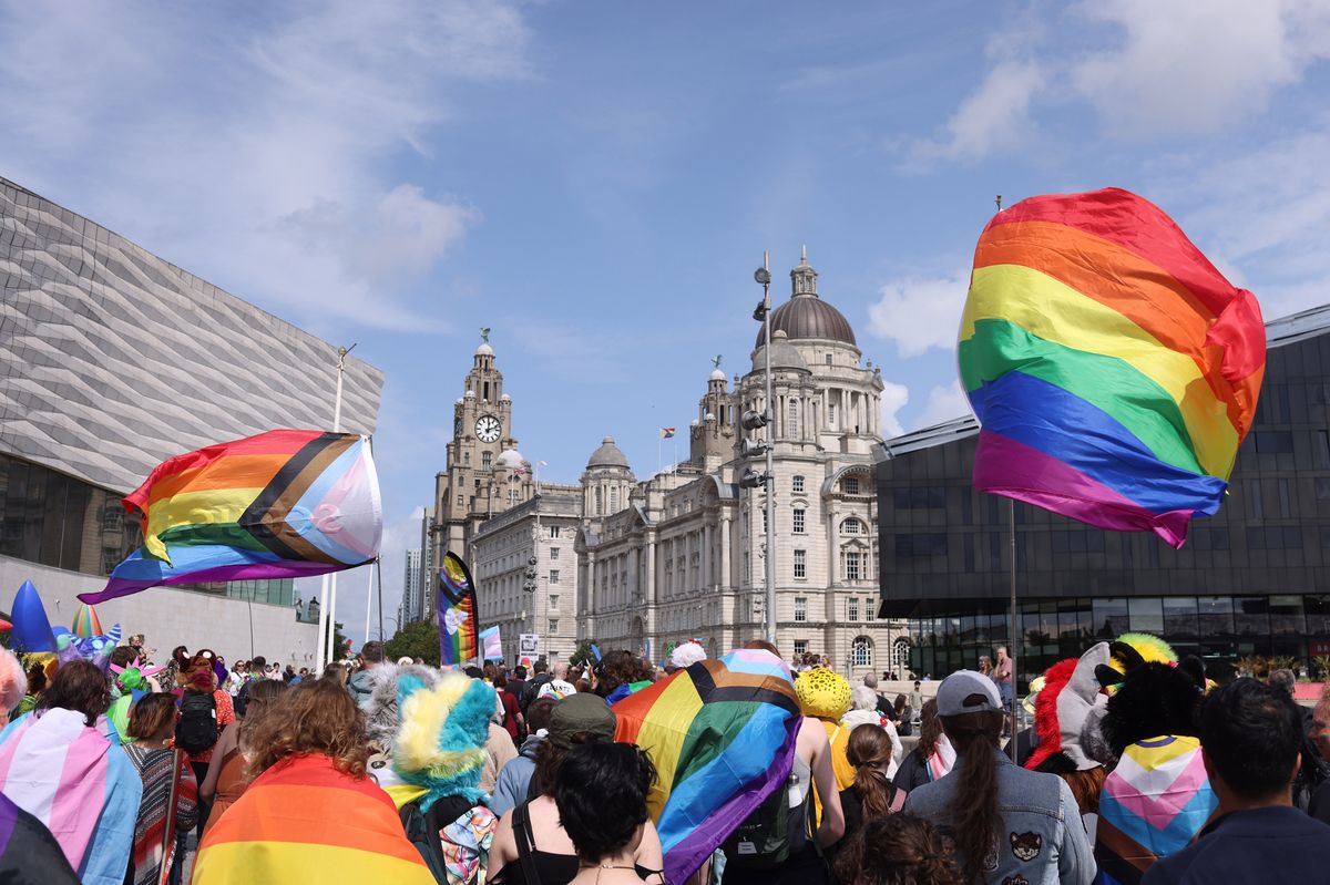 Liverpool's Pride march makes its way through Liverpool city centre 