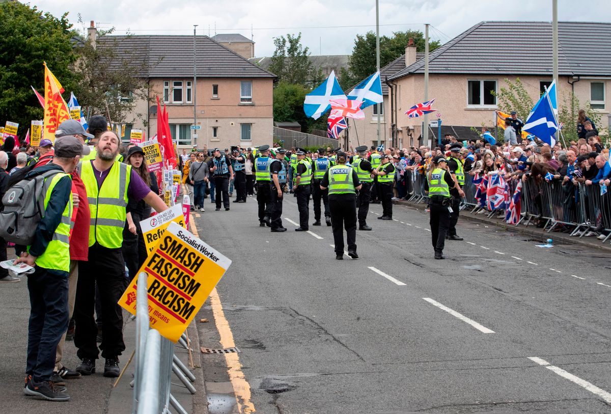 Angry demonstrations outside hotels for asylum seekers in Falkirk
