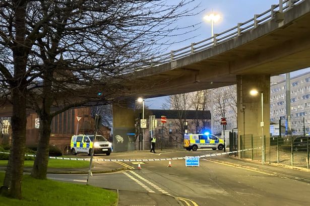 An area close to the Hilton Hotel in Glasgow is closed off