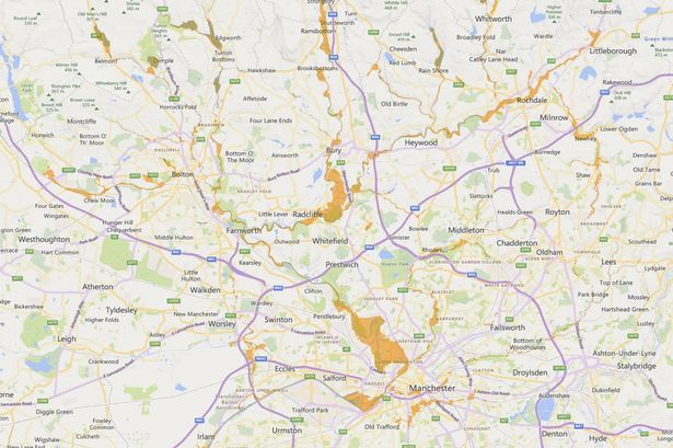 The areas covered by flood alerts in Greater Manchester