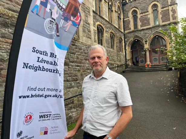 Cllr Ed Plowden (Green, Windmill Hill) the chair of the city council's transport committee, outside the South Bristol Liveable Neighbourhood consultation event in Totterdown