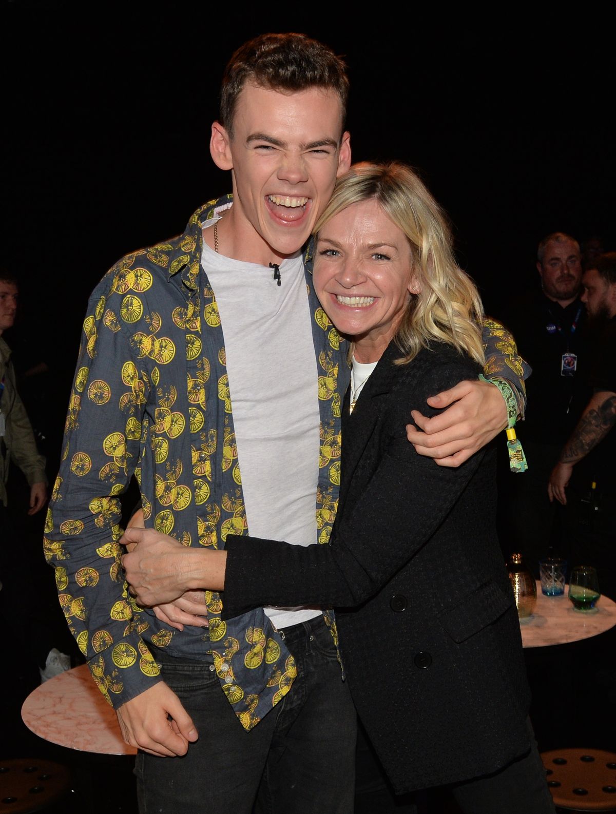 Finalist Woody Cook with his mother, Zoe Ball, following the live final of the second series of Channel 4's The Circle, in Salford, Manchester.