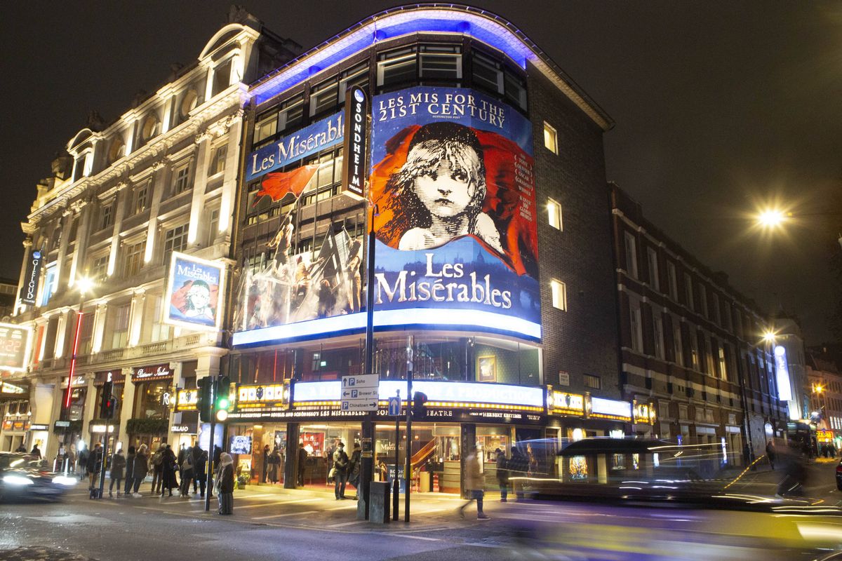 The Sondheim Theatre on London’s Shaftesbury Avenue at night