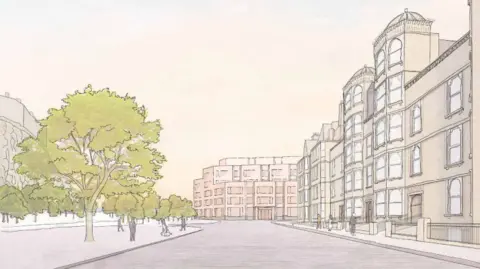 Hendersonherd An artist's impression showing the new block at the end of a street.