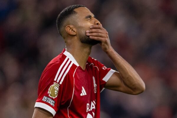 LIVERPOOL, ENGLAND - Sunday, October 19, 2025: Liverpool's Cody Gakpo reacts after missing a chance during the FA Premier League match between Liverpool FC and Manchester United FC at Anfield. Man Utd won 2-1. (Photo by David Rawcliffe/Propaganda)