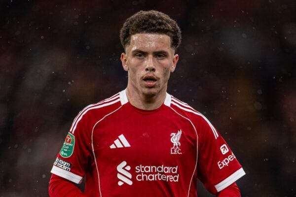 LIVERPOOL, ENGLAND - Wednesday, October 29, 2025: Liverpool's Kieran Morrison during the Football League Cup 4th Round match between Liverpool FC and Crystal Palace FC at Anfield. Palace won 3-0. (Photo by David Rawcliffe/Propaganda)