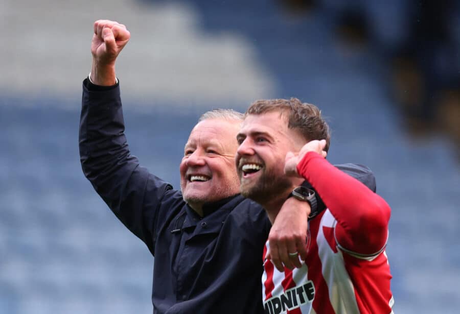 SUFC - Sheffield United manager Chris Wilder celebrates with Patrick Bamford after the match