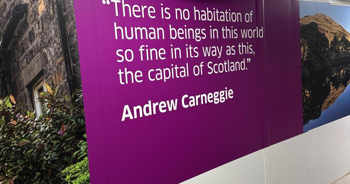 Edinburgh Airport misspells Andrew Carnegie's name on banner