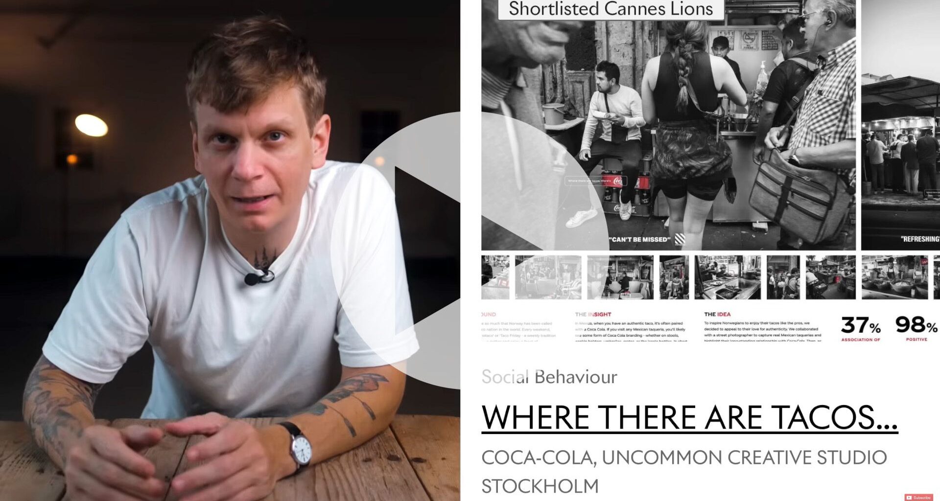 Screenshot from Frederik Trovatten video, with Frederik Trovatten on the left and a screenshot of an article on the right