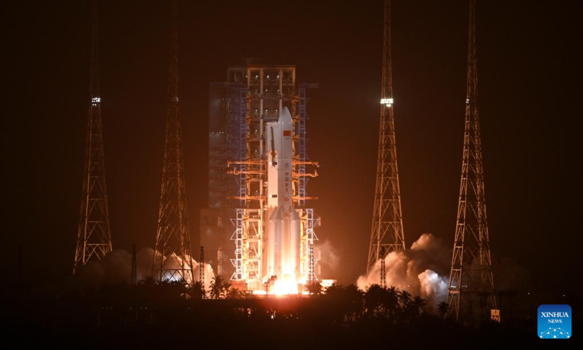 A Long March-5 rocket carrying a new communication technology test satellite blasts off from the Wenchang Space Launch Site in south China's Hainan Province, Dec. 20, 2025. Launched at 8:30 p.m. (Beijing Time), the satellite has successfully entered its planned orbit. It will be mainly used to carry out multi-band and high-speed communication technology validation tests. The launch marks the 618th mission by the Long March carrier rocket series. (Photo by Du Xinxin/Xinhua)