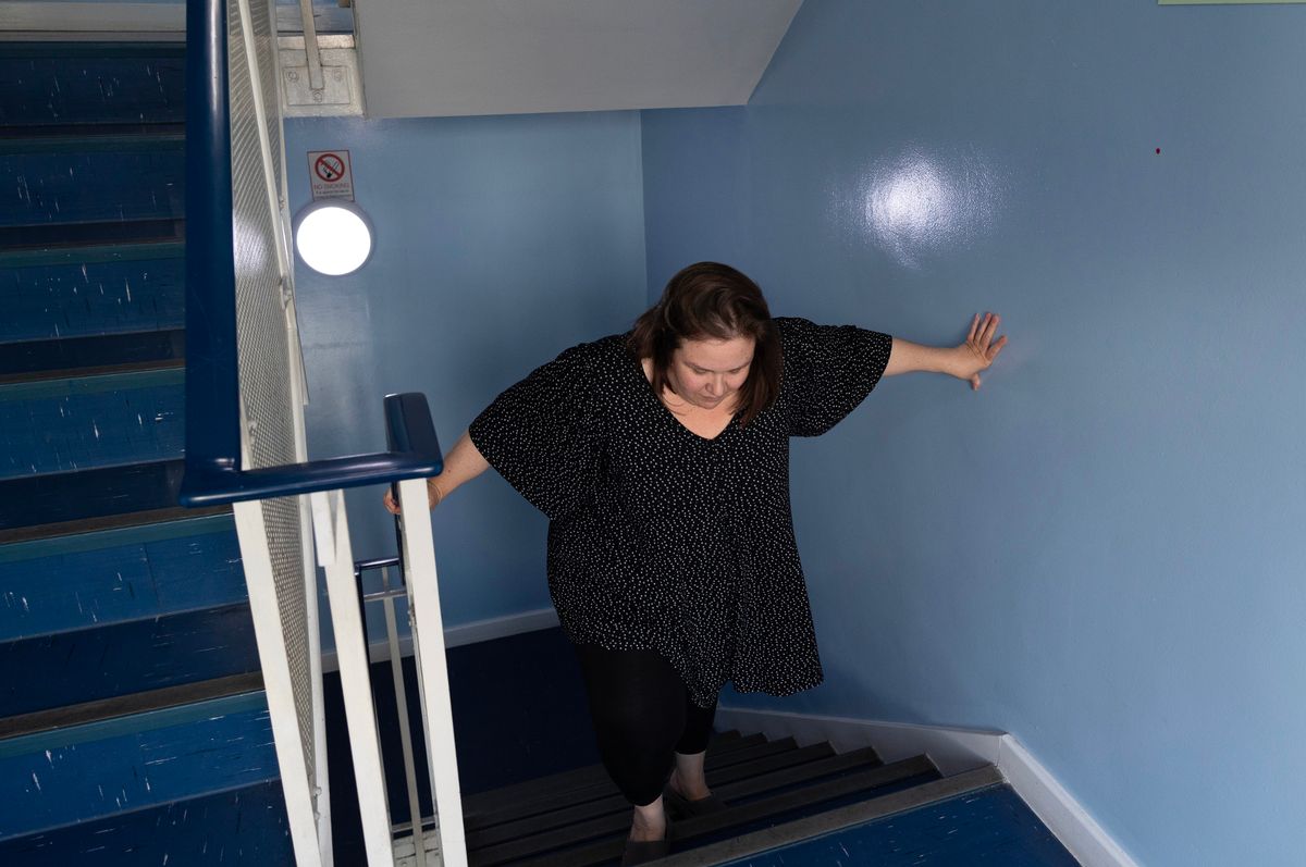 Sarah Lyons, 44, is barely able to climb the stairs due to her arthritis and fibromyalgia 