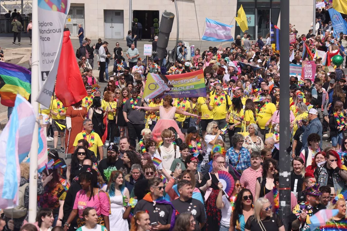 Liverpool's Pride march makes its way through Liverpool city centre today