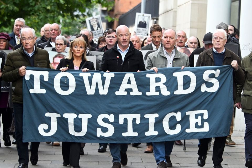 Bloody Sunday families and supporters march to the Crown Court in Belfast
