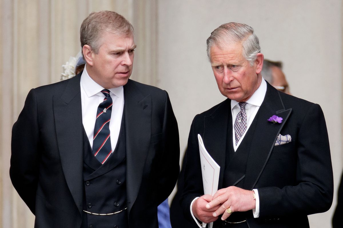 LONDON, UNITED KINGDOM - JUNE 05: (EMBARGOED FOR PUBLICATION IN UK NEWSPAPERS UNTIL 24 HOURS AFTER CREATE DATE AND TIME) Prince Andrew, Duke of York and Prince Charles, Prince of Wales attend a Service of Thanksgiving to celebrate Queen Elizabeth II's Diamond Jubilee at St Paul's Cathedral on June 5, 2012 in London, England. For only the second time in its history the UK celebrates the Diamond Jubilee of a monarch. Her Majesty Queen Elizabeth II celebrates the 60th anniversary of her ascension to the throne. Thousands of wellwishers from around the world have flocked to London to witness the spectacle of the weekend's celebrations. (Photo by Max Mumby/Indigo/Getty Images)