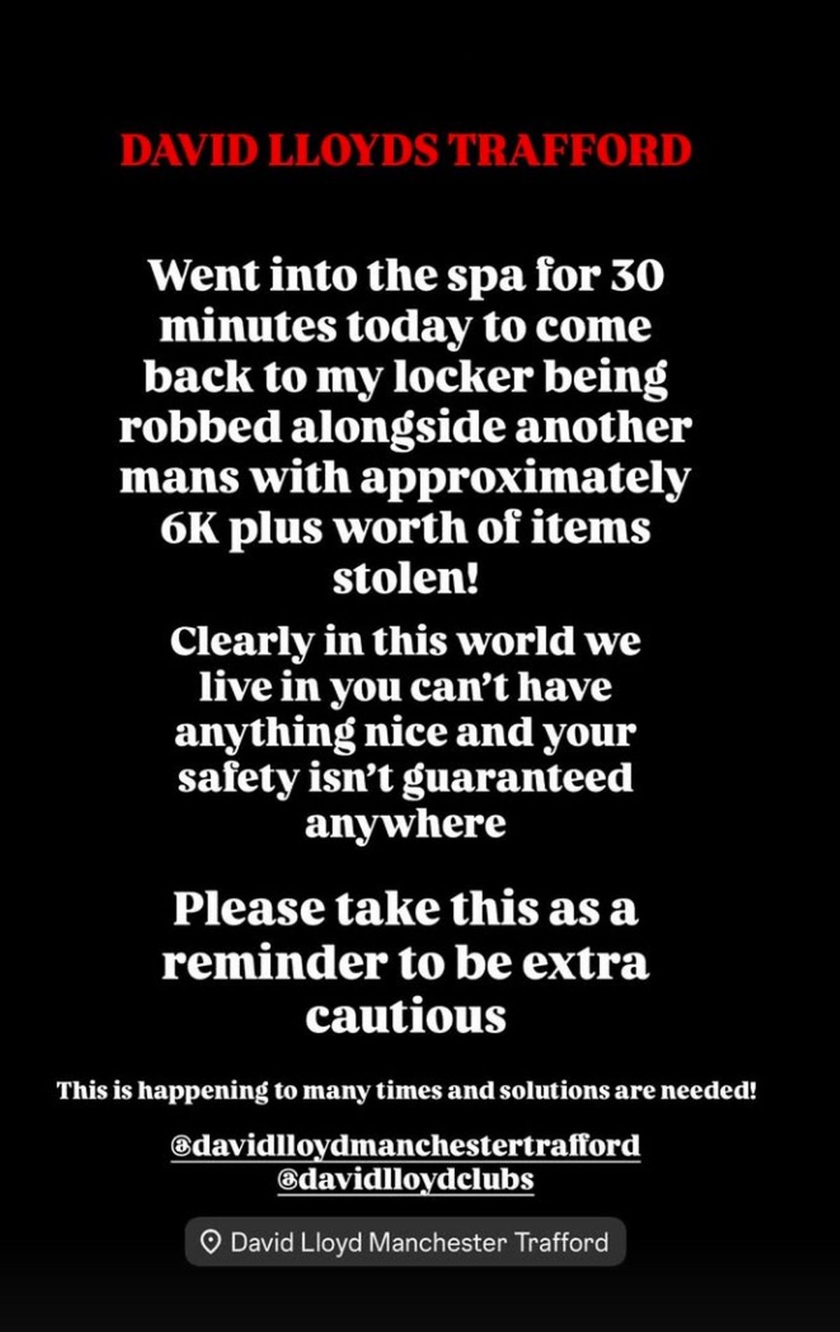 Scott Holding's Instagram post about the theft.