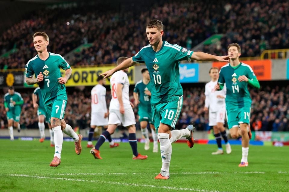 Jamie Donley celebrates scoring for Northern Ireland against Luxembourg in a World Cup qualifier last month