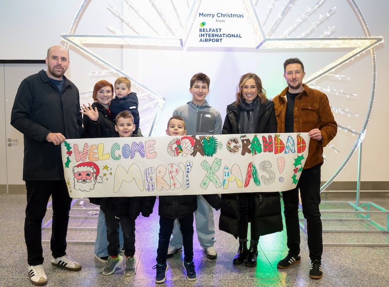 The Stead family welcome back Drury at Belfast International Airport. PICTURE:BRIAN LINCOLN