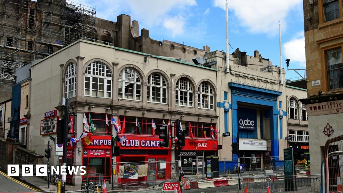 A view from across the street of the O2 ABC music venue and Campus nightclub, shortly after both were damaged by fire at the nearly Art School building.