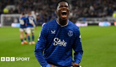 Thierno Barry celebrates scoring against Nottingham Forest
