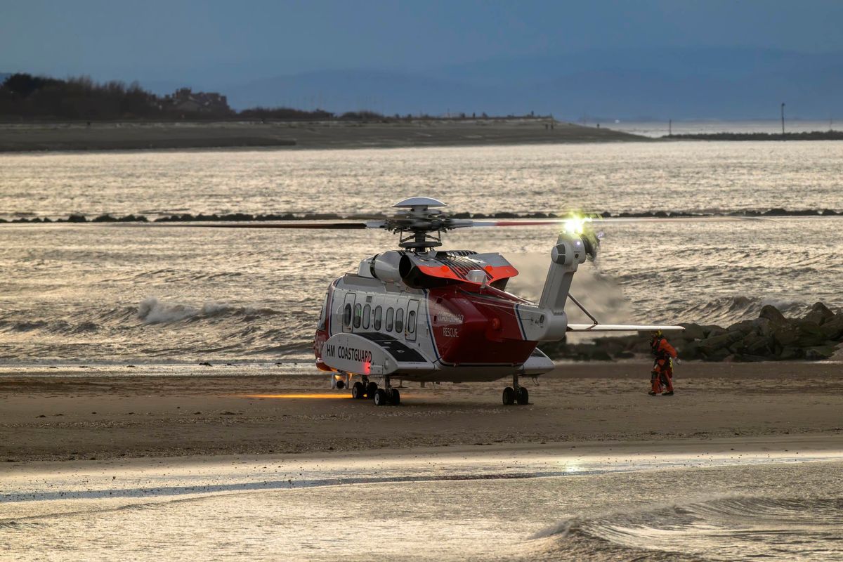 HM Coastguard helicopter at Leasowe Bay