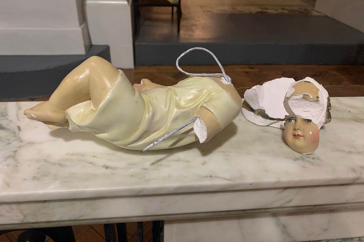 The statue was smashed