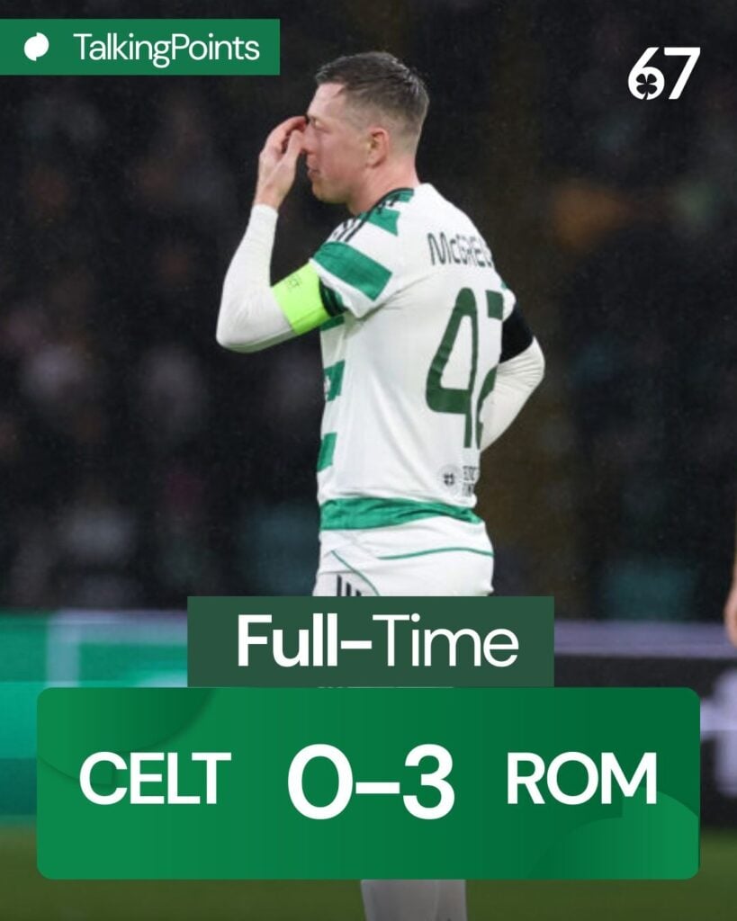 Callum McGregor looks dejected after Celtic vs Roma