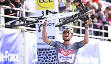 Dutch Mathieu van der Poel of Alpecin-Deceuninck wins the men elite race of the 'Paris-Roubaix' one day cycling race, 259,2 km from Compiegne to Roubaix, France, on Sunday 13 April 2025. BELGA PHOTO JASPER JACOBS (Photo by JASPER JACOBS / BELGA MAG / Belga via AFP) (Photo by JASPER JACOBS/BELGA MAG/AFP via Getty Images)