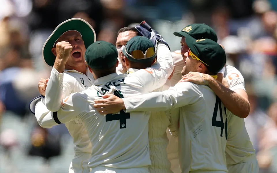 Australia celebrate the wicket of Josh Tongue to win the third Test (Getty Images)