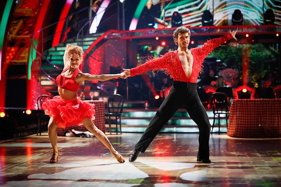 Strictly's George Clarke and Alexis Warr having a fabulous time doing the Salsa. (BBC/Guy Levy)