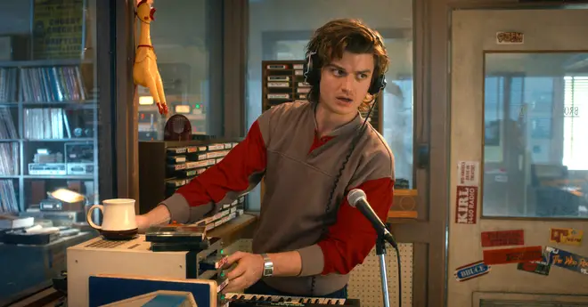 Steve Harrington at the WSQK The Squawk in Stranger Things 5