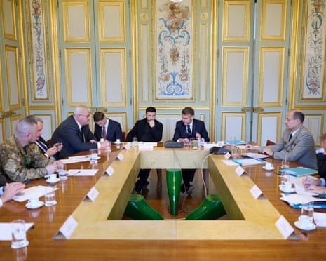 Ukrainian president Volodymyr Zelenskyy, meets with French president Emmanuel Macron and held a joint phone call during their meeting at the Élysée Palace in Paris, France.