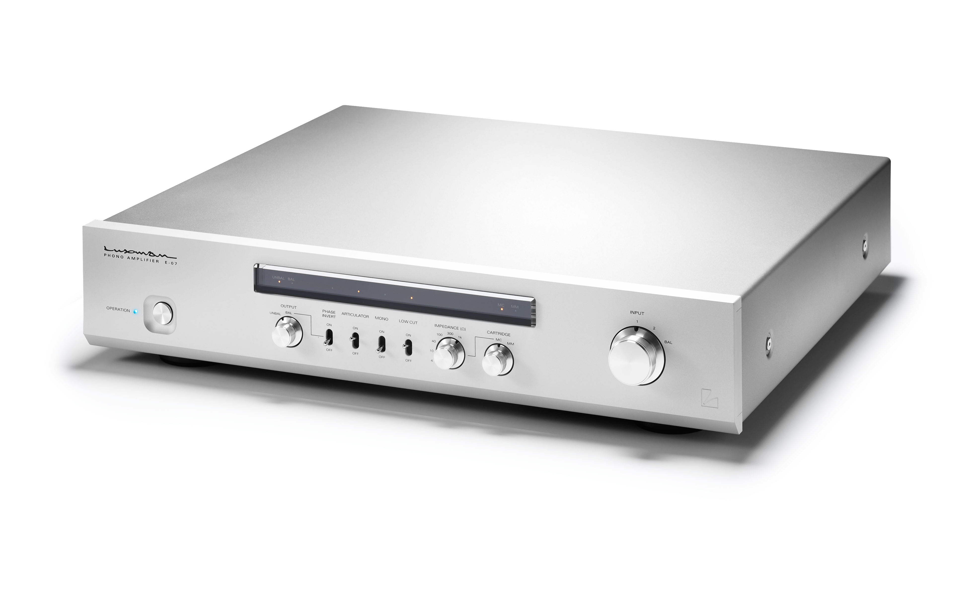 Luxman E-07 phono stage against white background