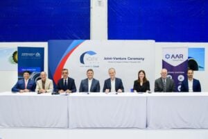 Leaders from AAR, Air France KLM E&M, and xCelle Asia gather for a signing ceremony in Chonburi, Thailand, on December 10, 2025