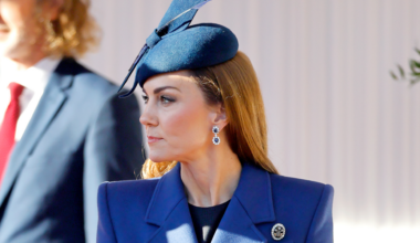 Kate Middleton wearing a blue coat and hat