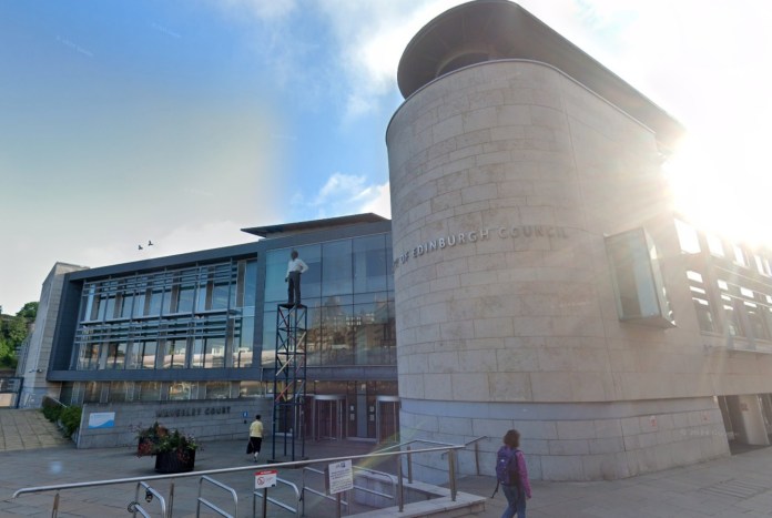 Google Street View screenshot on Edinburgh Council, with sun glare in the top right