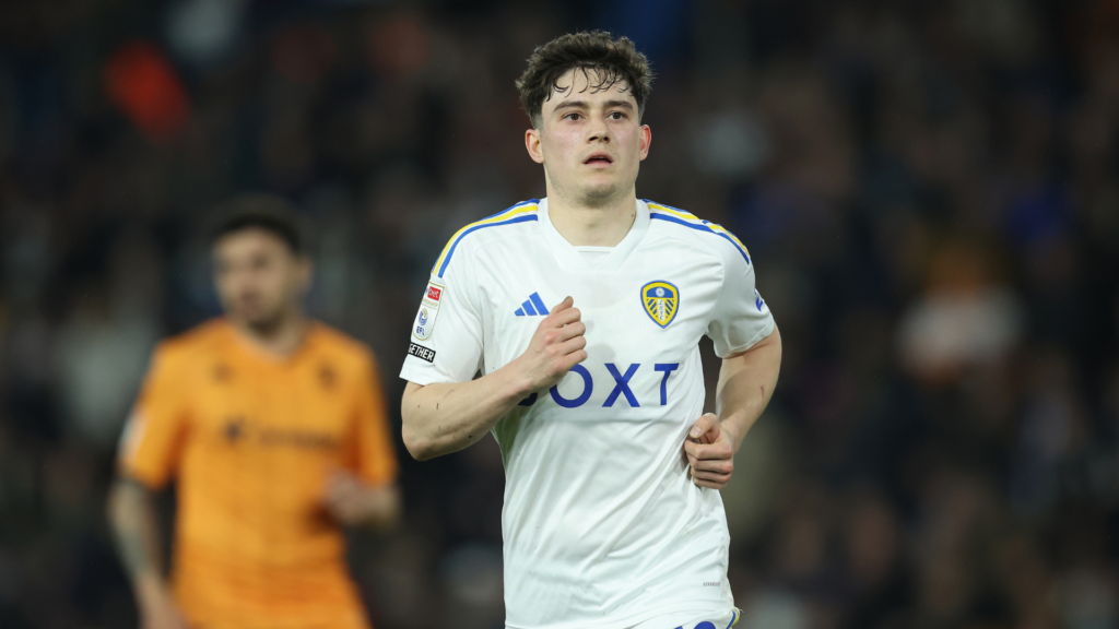 Dan James running for Leeds in white shirt