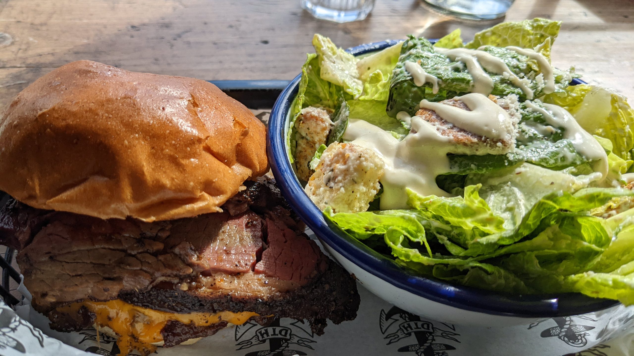 Down the Hatch  burger and salad