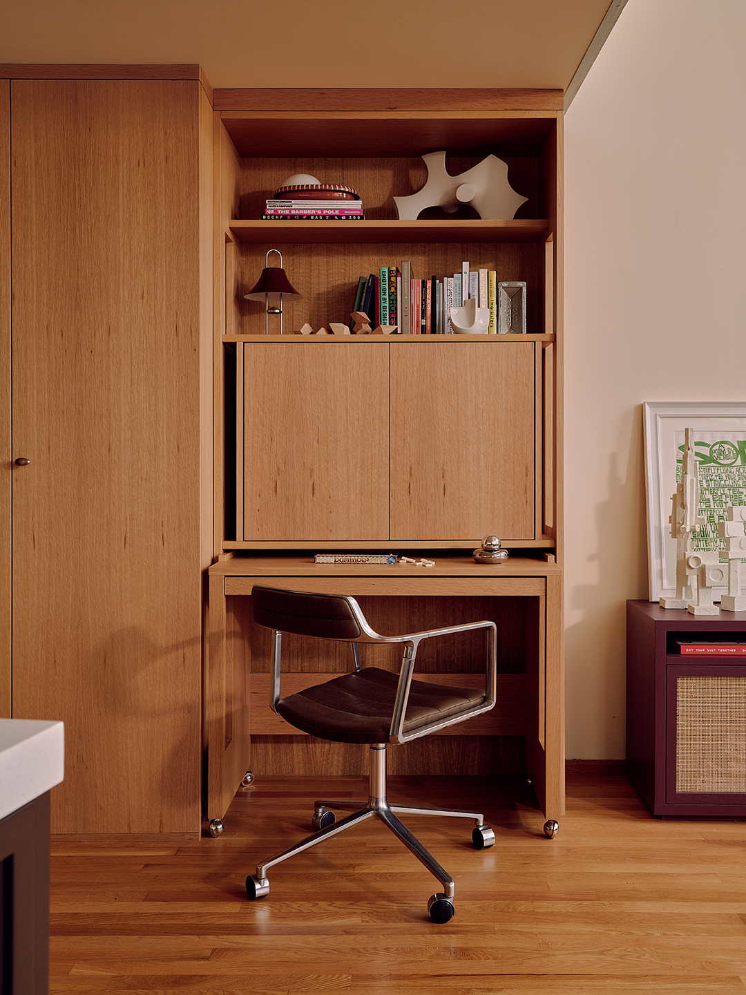 swivel chair at built in desk