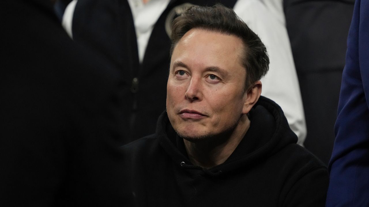 Elon Musk attends the finals for the NCAA wrestling championship, Saturday, March 22, 2025, in Philadelphia. (AP Photo/Matt Rourke, file)