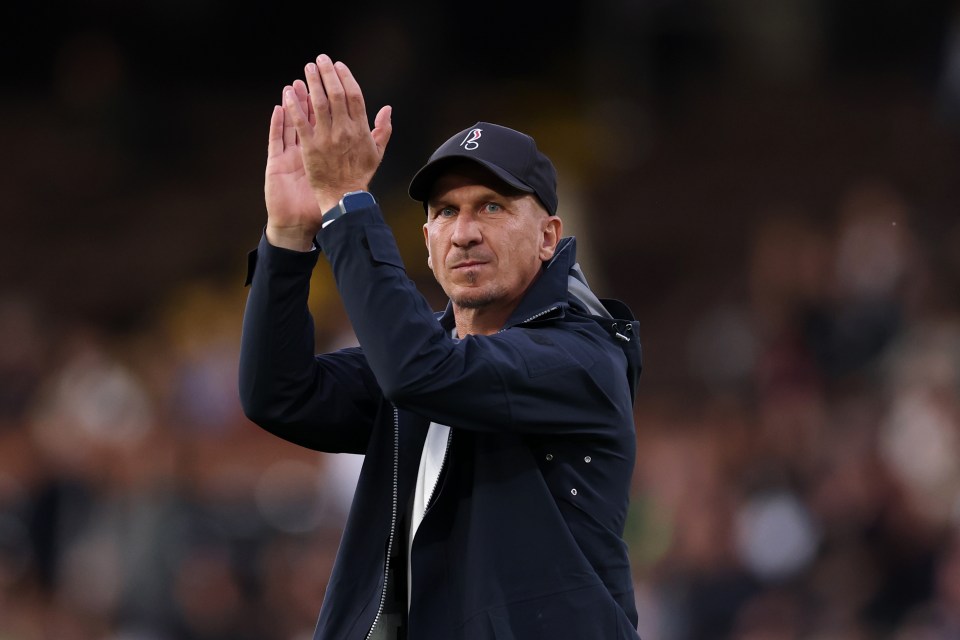 LONDON, ENGLAND - AUGUST 27: Gerhard Struber, Manager of Bristol City, applauds the fans prior to the Carabao Cup Second Round match between Fulham and Bristol City at Craven Cottage on August 27, 2025 in London, England. (Photo by Justin Setterfield/Getty Images)