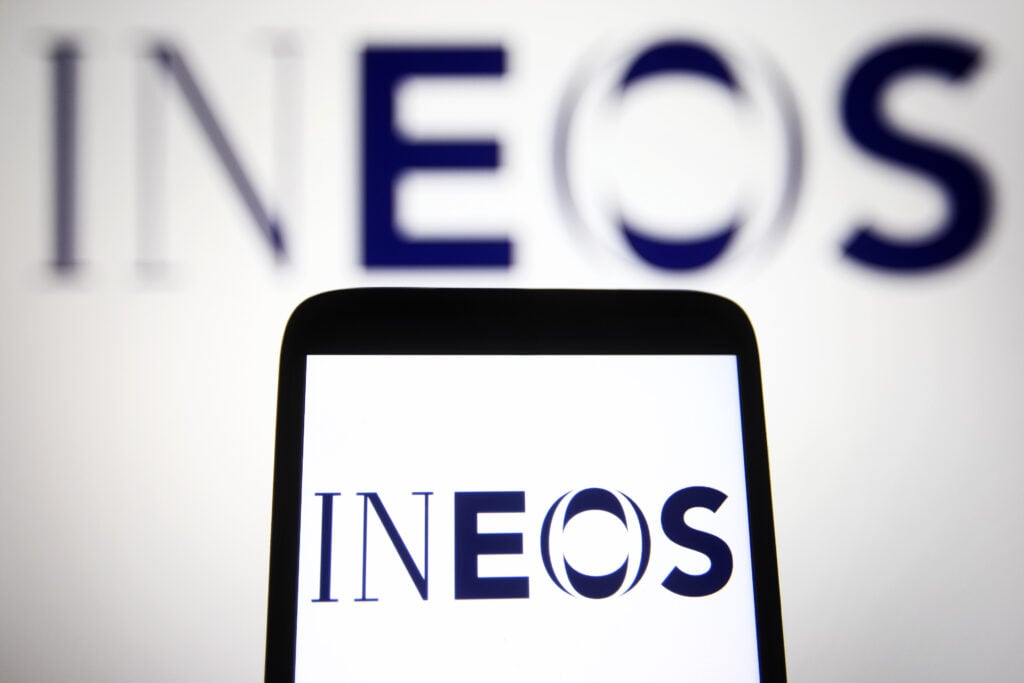 In this photo illustration the Ineos Group Ltd logo is seen