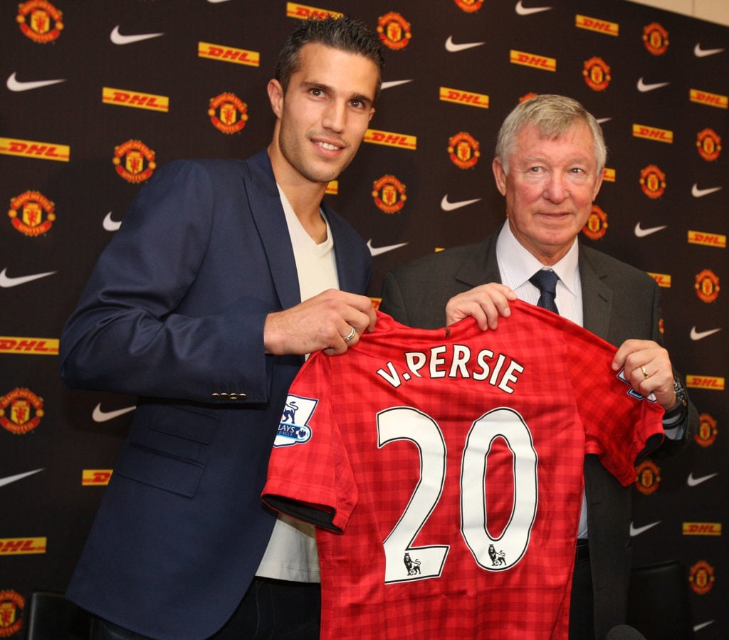 Robin Van Persie Signs For Manchester United FC, poses with Sir Alex Ferguson