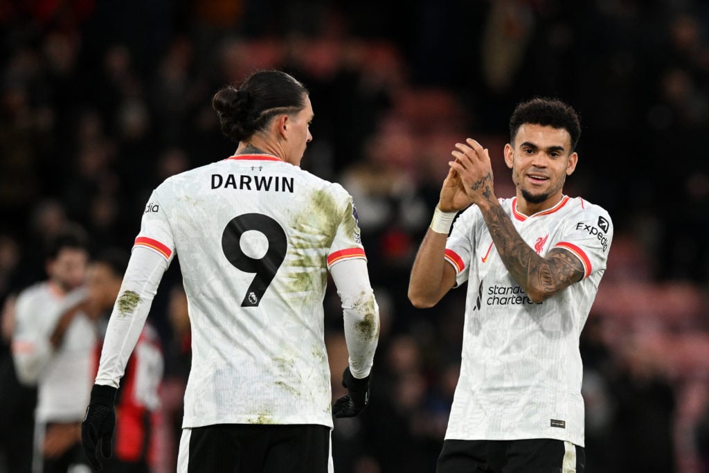 Luis Diaz and Darwin Nunez pictured playing for Liverpool.