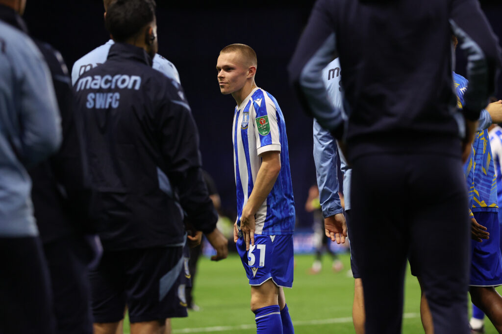 Jarvis Thornton waits to come on as a substitute in the Carabao Cup